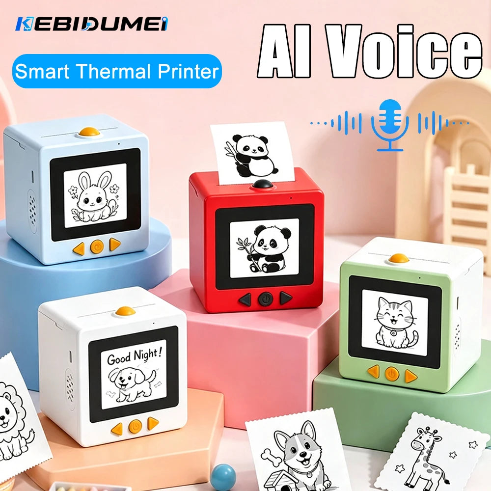 AI Voice Mini Thermal Sticker Printer – HD Screen, Kids Gift Mini Thermal Printer Babs