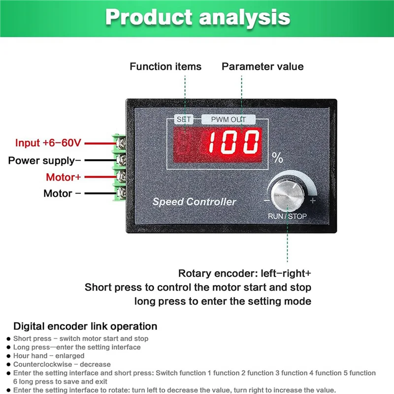 10-Pack PWM DC Motor Speed Controller 6-60V 30A with LED Display Motor Speed Controller Babs