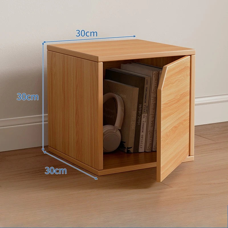 Modern Nordic Cube Bookcase with Storage Cabinet – 30cm Cube Bookcase Babs Log Wooden Door