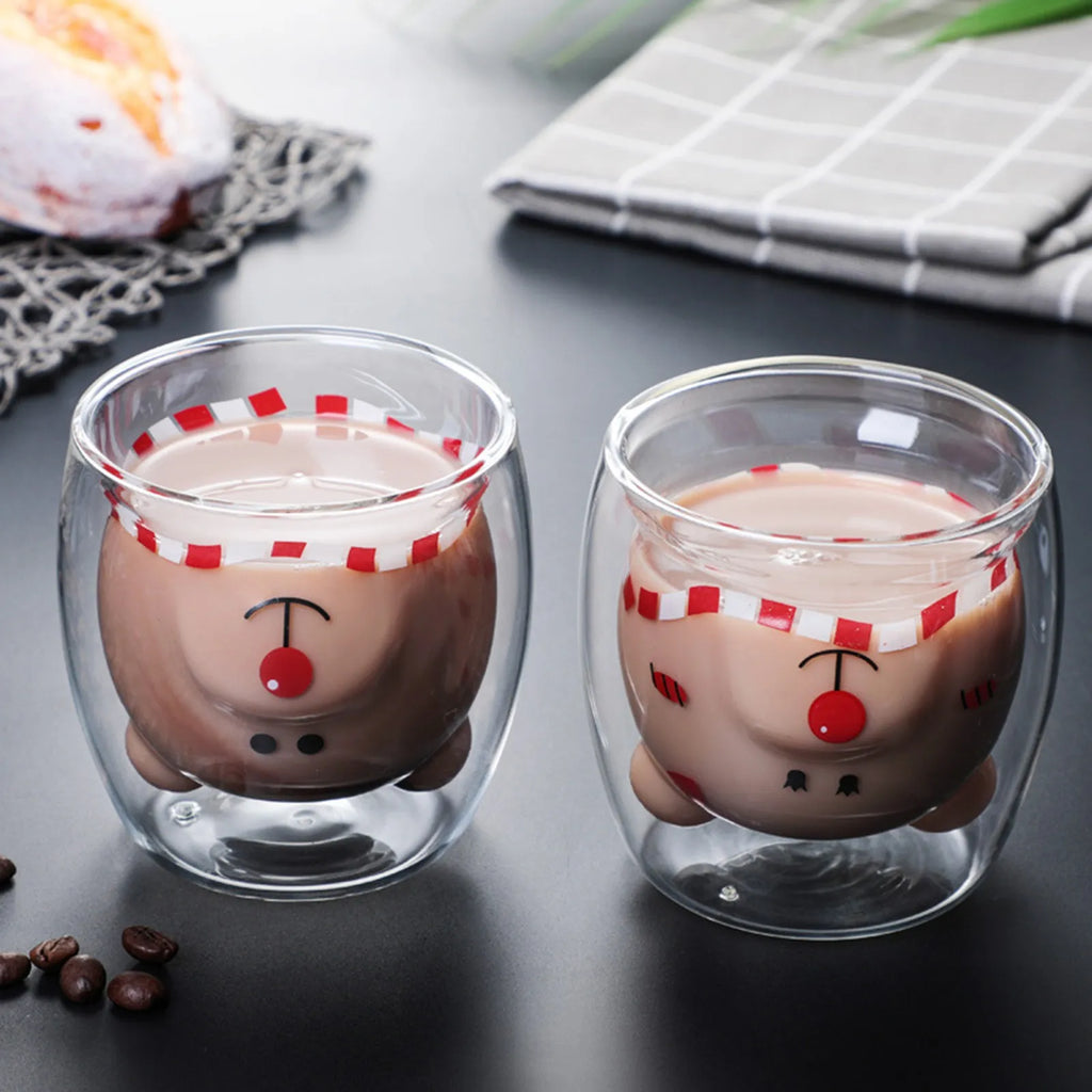 Cute Animal Double-Wall Glass Mug – Bear Cat Dog Cartoon Cup Double Wall Glass Mug Babs