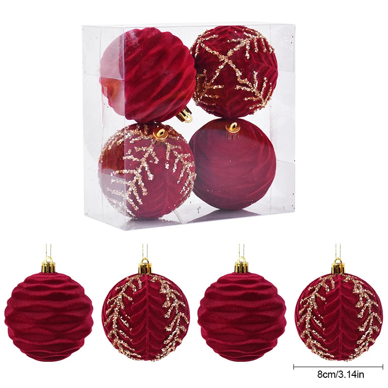8CM Red Christmas Ball Ornaments Set of 4 – Xmas Tree Pendants Christmas Tree Ornaments Babs Set1 8CM