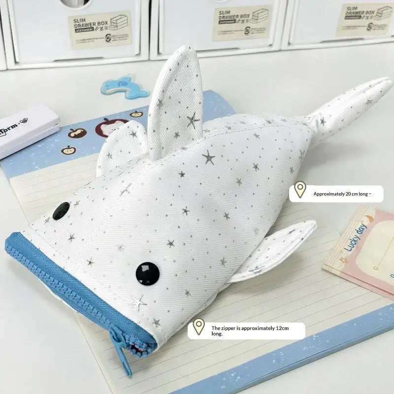 Kawaii Shark Pencil Case – Large Capacity Star Print Pencil Bag Pencil Case Babs
