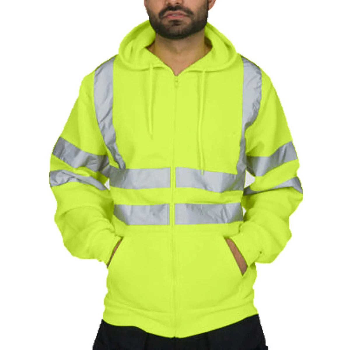 Men's Reflective Strip Hoodie – Long Sleeve Zipper Sweatshirt Men's Hoodie Sweatshirt Babs Green XL