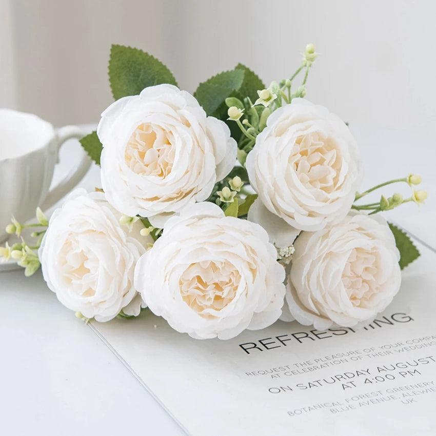 Artificial Silk Peony Bouquet – Wedding & Home Décor Artificial Flower Bouquet Babs WHITE 1PC