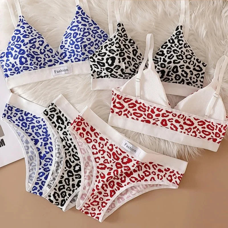 Women's Leopard Print Wire-Free Bra & Brief Set | Seamless Bra & Brief Set Babs