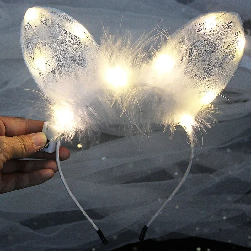 LED Feather Bunny Ear Headband – Glowing Party Headpiece LED Party Headband Babs 2