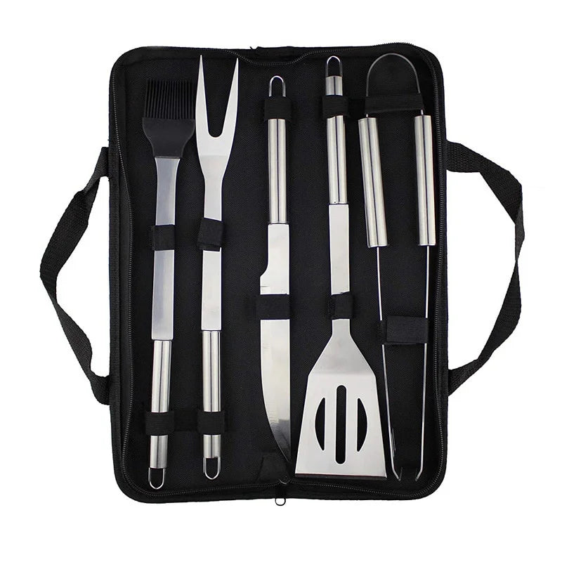 Stainless Steel BBQ Grill Tool Set 3 & 5 Pc with Carry Bag BBQ Grill Tool Set Babs 5pcs-set