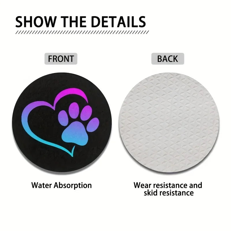 Paw Print Car Cup Coasters – Rubber Drink Mat, 1 or 2 Pcs Car Cup Holder Mat Babs