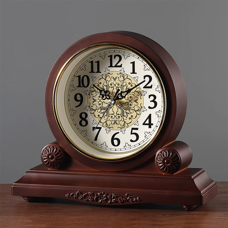 Retro Vintage Desk Clock – Large 8" Silent Quartz Table Clock Decorative Desk Clock Babs Brown
