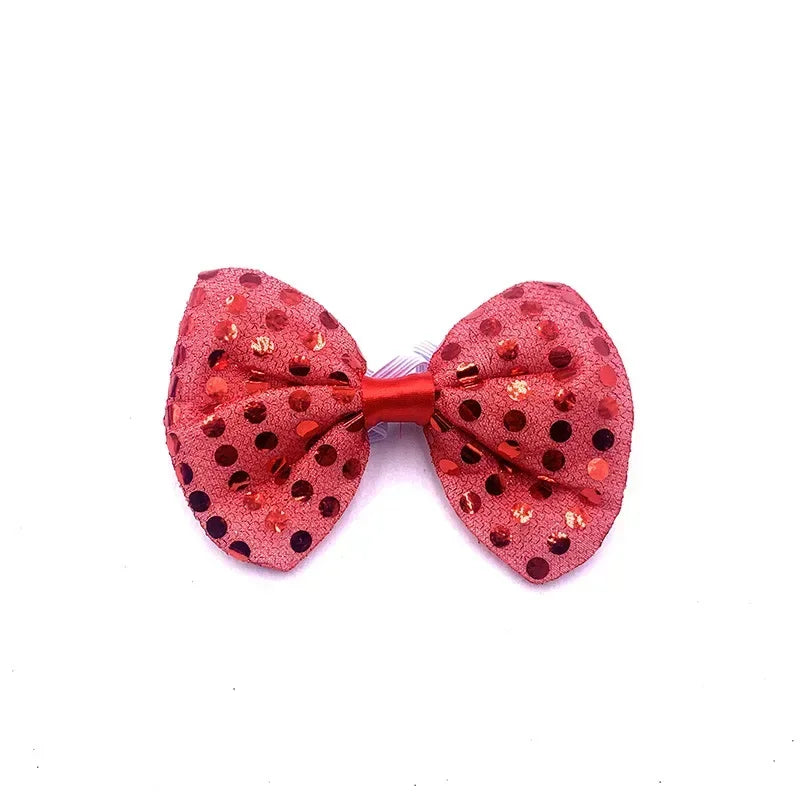 Light Up Sequin Bow Hair Clip & LED Neck Bow – Party Accessory LED Hair Accessory Babs red
