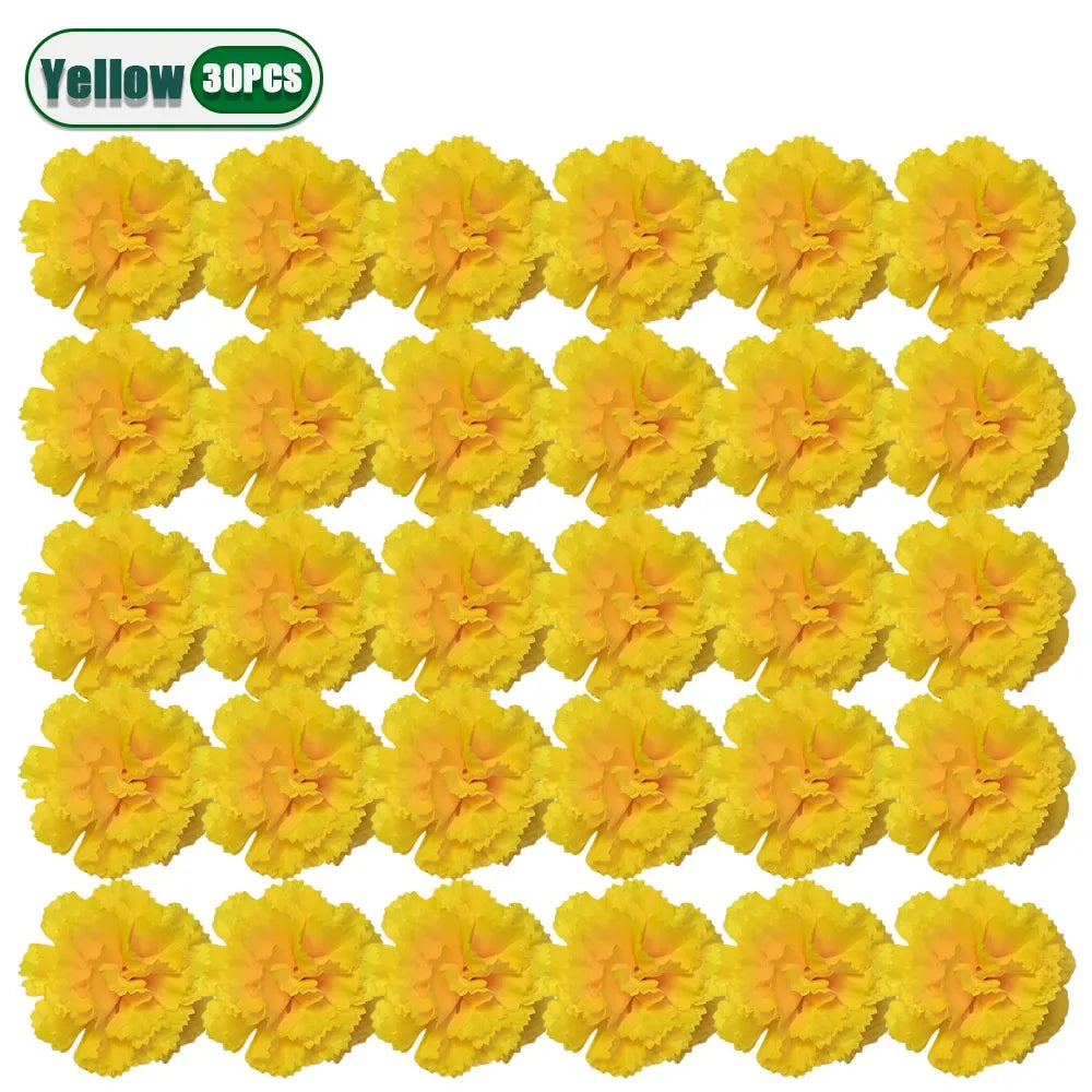 Mexican Marigold Artificial Flowers DIY Garland – Halloween & Diwali Artificial Flower Garland Babs Yellow-30PCS