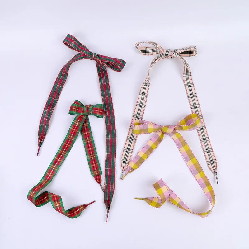 Plaid Ribbon Bow Shoelaces – Chinese Style Flat Laces for Sneakers Fashion Shoelaces Babs