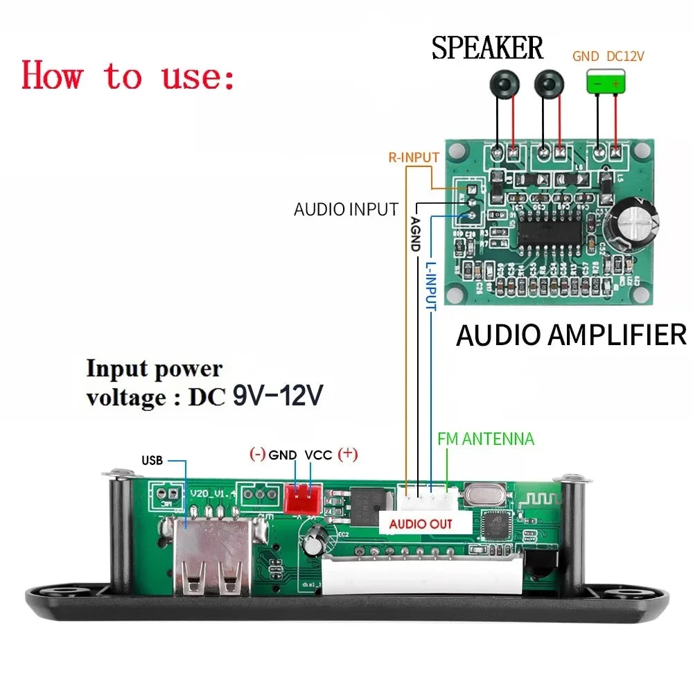 KEBIDUMEI Bluetooth 5.0 MP3 Decoder Board Car FM Radio Module MP3 Decoder Board Babs