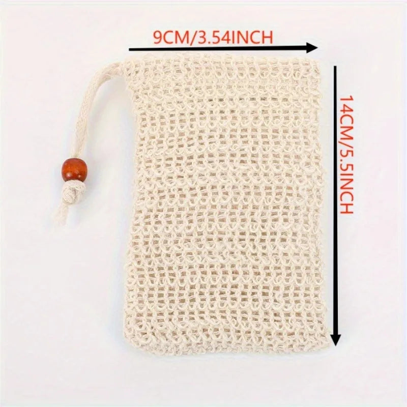 10-Pack Sisal Soap Saver Pouches with Drawstring & Wooden Bead Soap Saver Pouch Babs