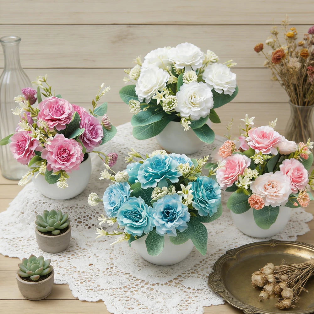 Peony Bonsai Artificial Silk Flowers Potted Plant Table Decor Artificial Flower Decor Babs