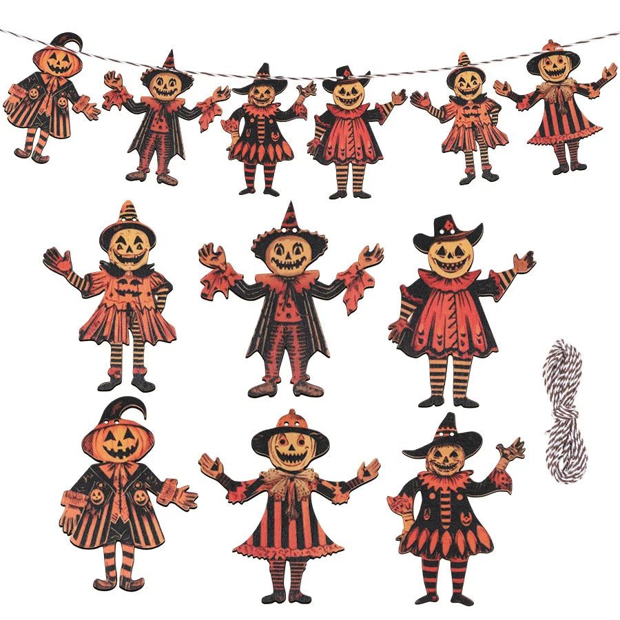 6-Piece Halloween Wooden Pumpkin Ghost Hanging Pendants Halloween Wooden Pendants Babs 1Set