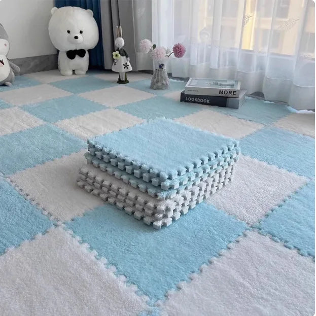 Soft Plush Baby Play Mat – EVA Foam Interlocking Puzzle Tiles Baby Play Mat Babs Blue-White 8PCS