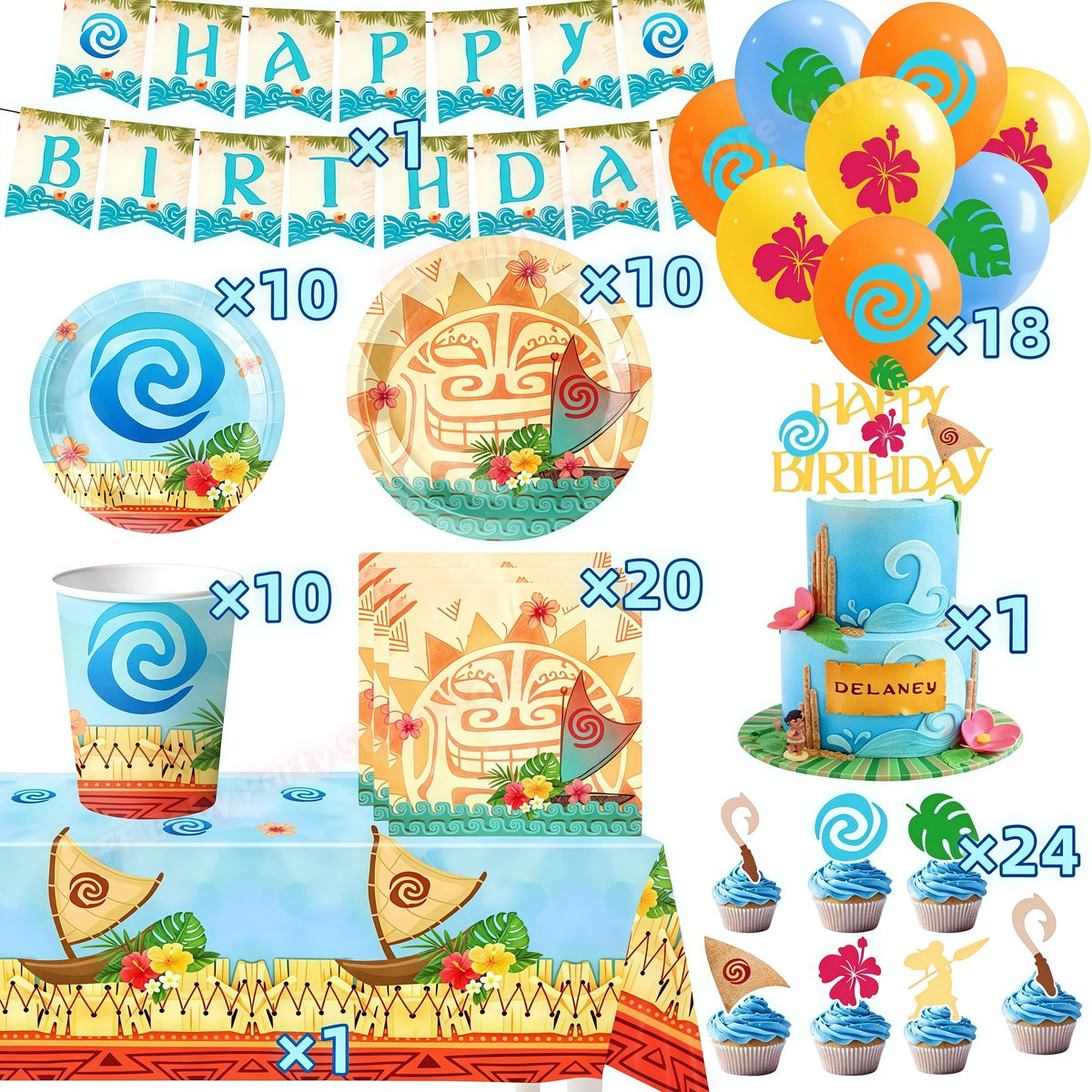 Ocean Theme Birthday Party Kit – Plates, Cups & Balloons Party Tableware Kit Babs 95pcs