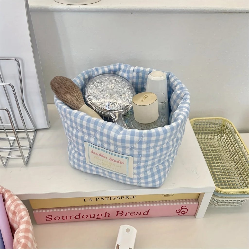 Checkered Heart Foldable Storage Basket | Quilted Organizer Storage Basket Babs