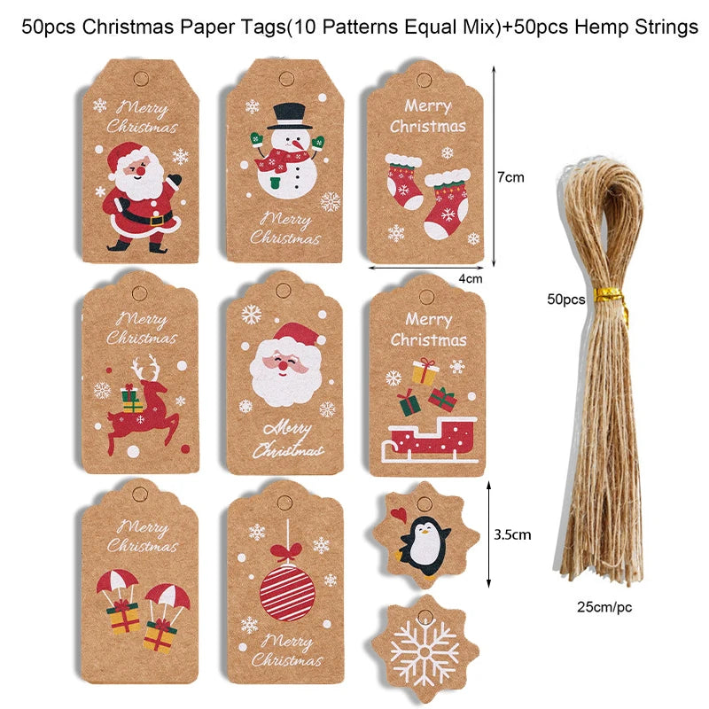48/50Pcs Christmas Kraft Paper Gift Hang Tags – Santa Decor Holiday Gift Tags Babs 50pcs-set9