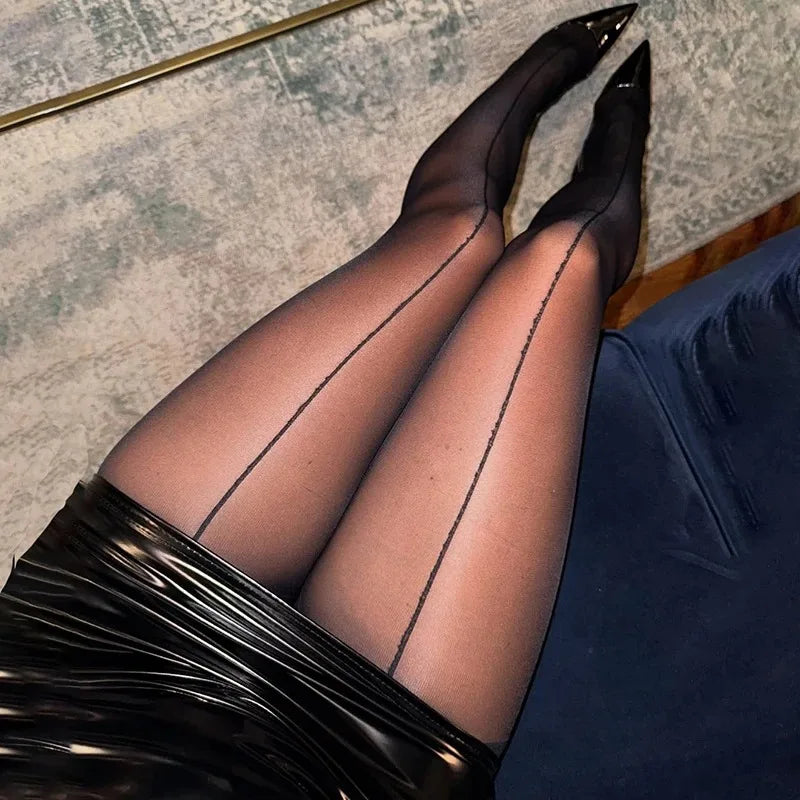 Retro Vertical Line Gradient Black Sheer Pantyhose for Women Sheer Pantyhose Tights Babs