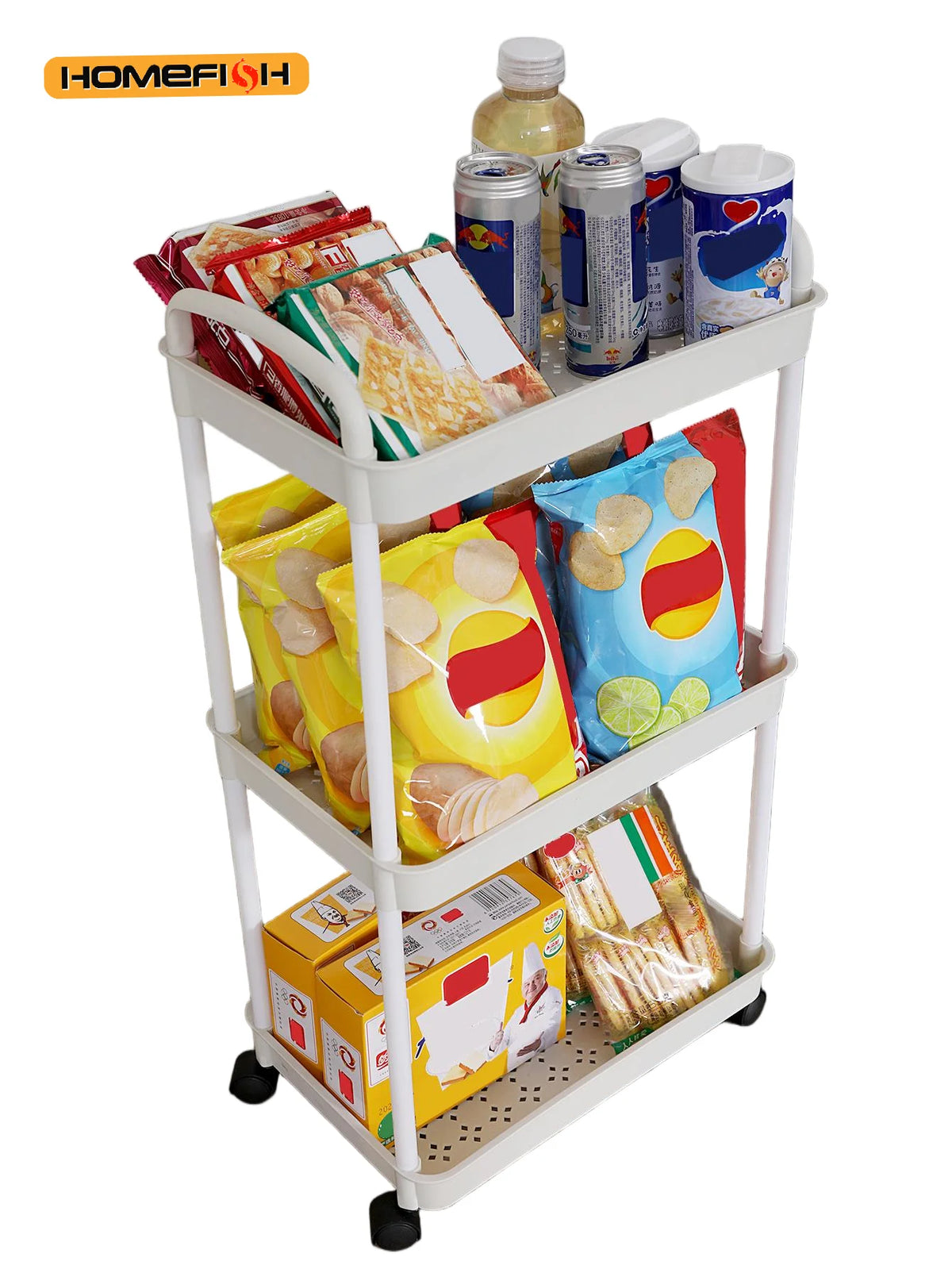 3-Tier Rolling Storage Cart with Wheels – Kitchen & Bathroom Rolling Storage Cart Babs