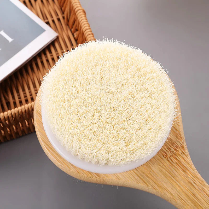 Natural Bristle Long Handle Body Brush – Exfoliating Bath Scrub Body Bath Brush Babs