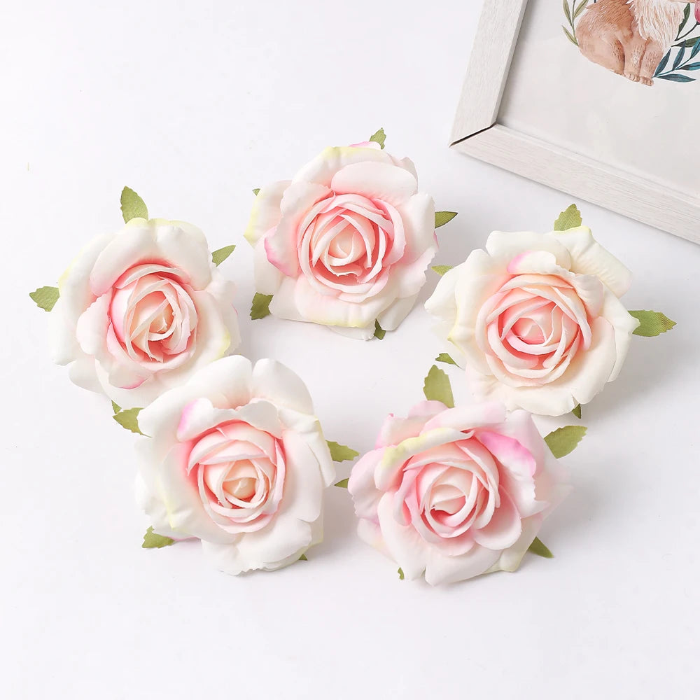 Silk Rose Artificial Flower Heads 7cm – Wedding & Home Décor Artificial Silk Flowers Babs Pink White 10Pcs