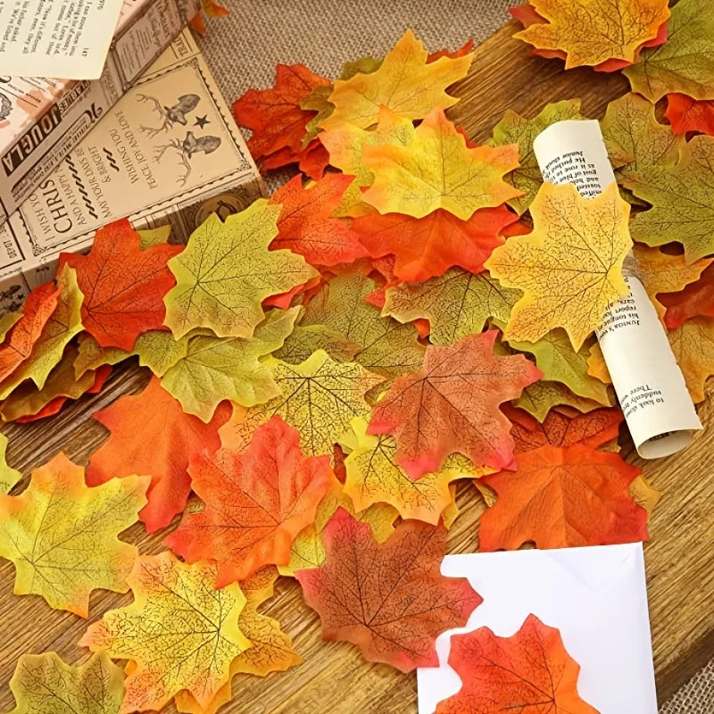 100/200pcs Silk Maple Leaves – Autumn Wedding & Halloween Décor Artificial Silk Leaves Babs