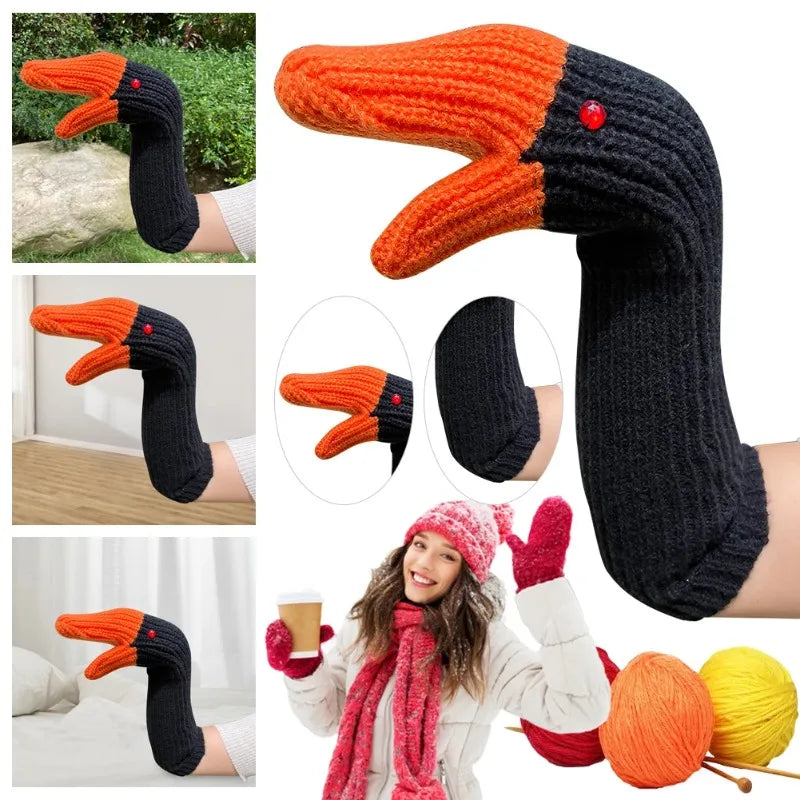 Kawaii Swan Mitten Gloves – Knitted 3D Goose Full Finger Unisex Novelty Knit Gloves Babs