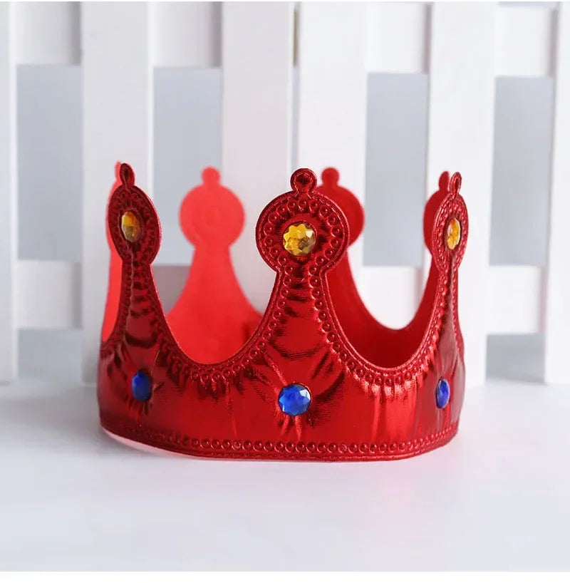 Kids Royal Crown Tiara – Gold & Silver Birthday Party Hat Kids Crown Headband Babs red