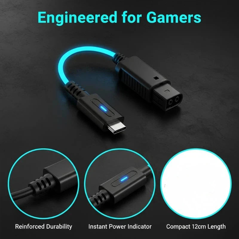USB-C 45W PD GameCube Power Cable – 12cm Blue LED Adapter Game Console Power Cable Babs