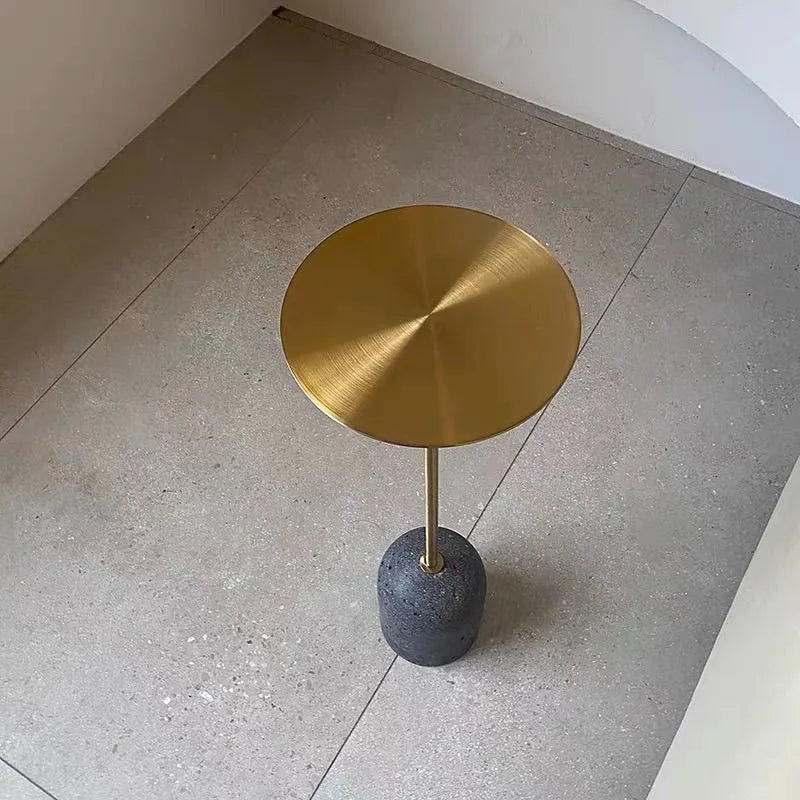 Modern Round Travertine & Stainless Steel Side Table | 60CM Side Table Babs