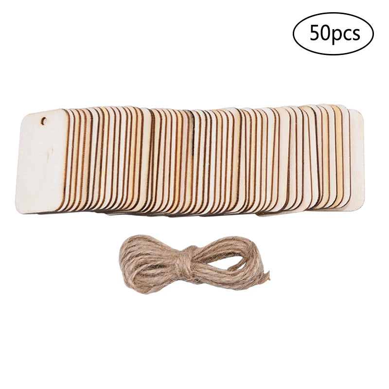 Unfinished Wood Slice Gift Tags with Rope | DIY Wedding & Party Wood Gift Tags Babs 50pcs