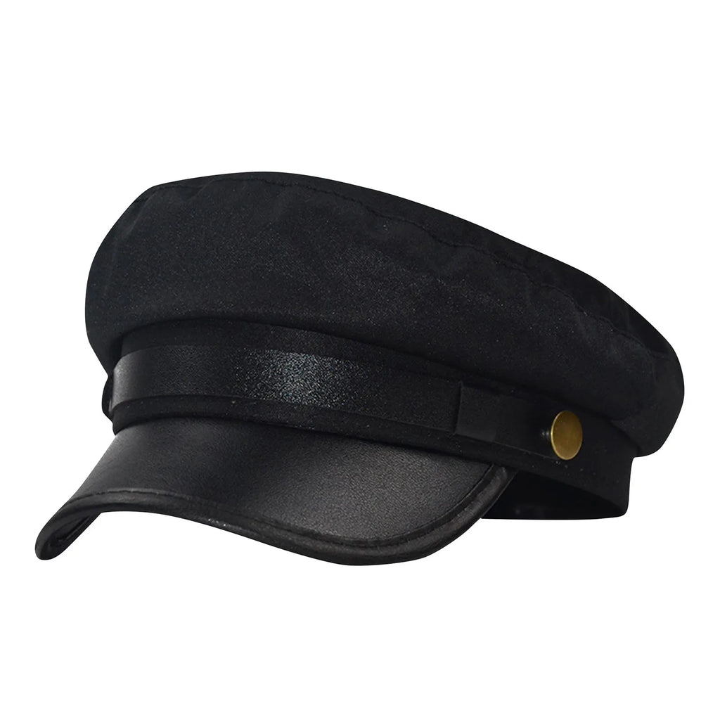 Unisex Flat Top Beret Cap – Vintage PU Leather Cycling Hat Flat Top Beret Cap Babs