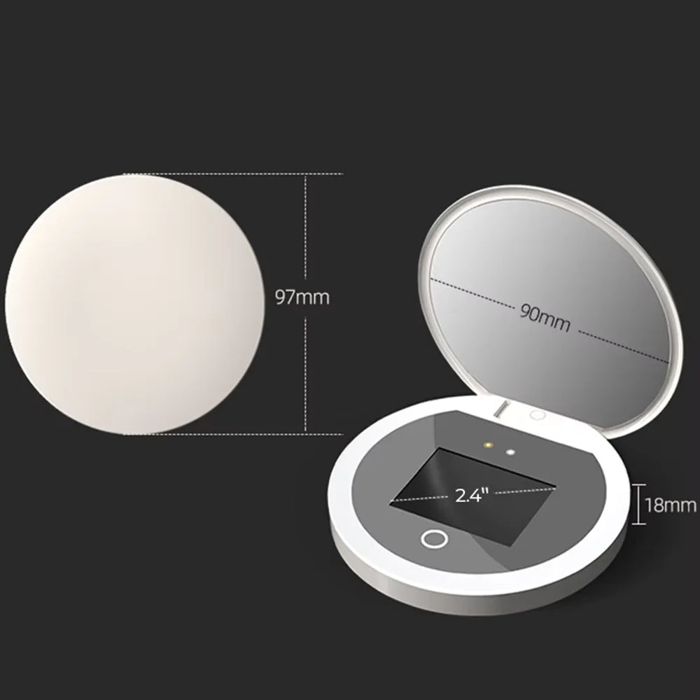 UV Detection LED Portable Makeup Mirror – Smart Beauty Tool UV LED Makeup Mirror Babs White