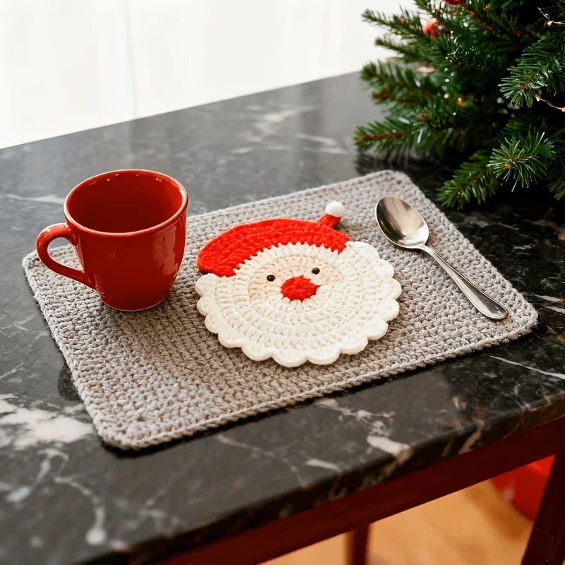 2PCS Handmade Crochet Santa Claus Coasters | Christmas Gift Holiday Crochet Coasters Babs