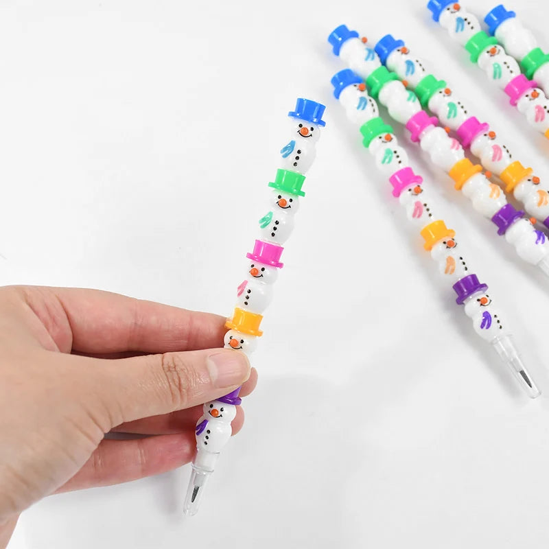 Christmas Snowman Stackable Block Pencils | Kids Party Favors Novelty Stationery Pencils Babs