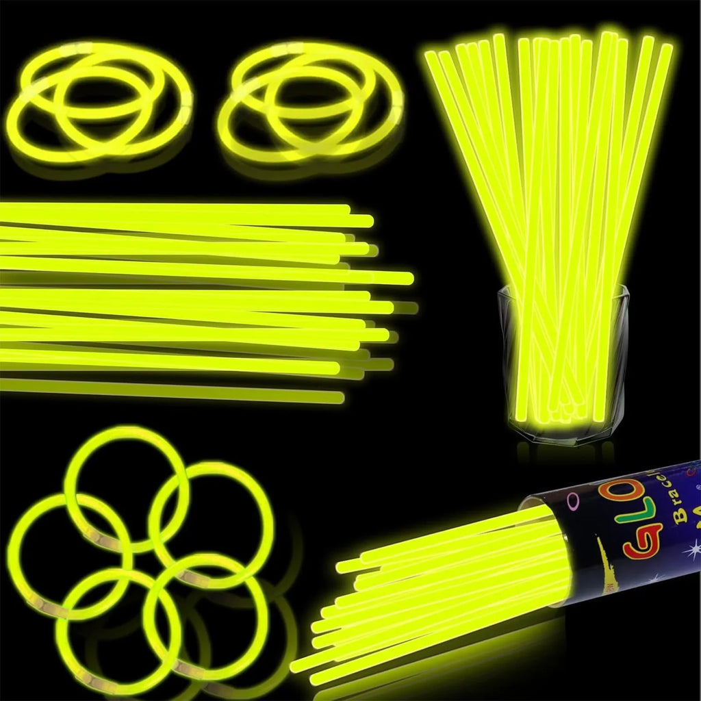 100 Pcs Glow Sticks – DIY Bracelets & Necklaces for Parties Glow Stick Set Babs Yellow One Size