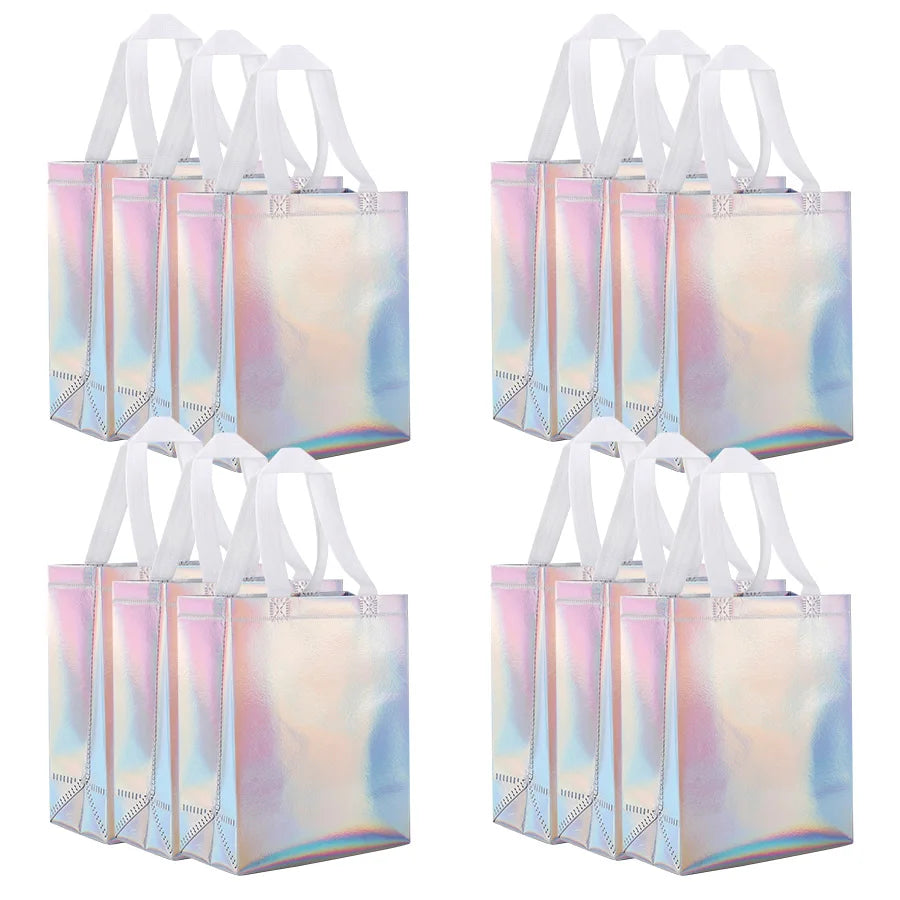10Pcs Iridescent Silver Gift Bags with Handles | Party & Wedding Gift Bags Babs