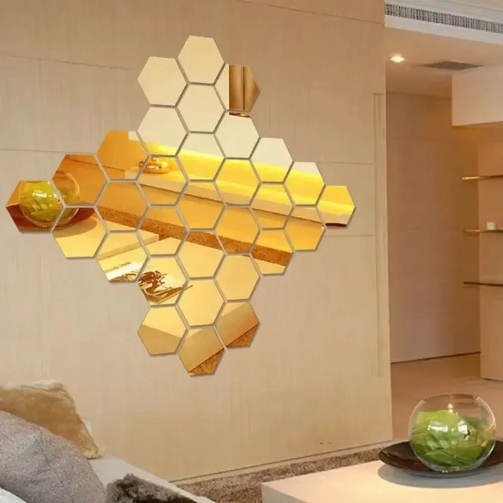 12PCS Hexagon Acrylic Mirror Wall Stickers – Mosaic Tile Decals Mirror Wall Stickers Babs