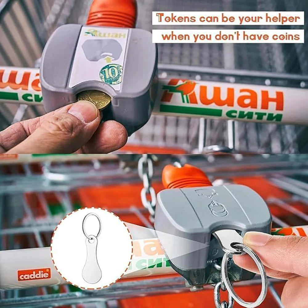 2Pcs Stainless Steel Shopping Cart Token Keychain | Trolley Coin Shopping Cart Token Keychain Babs