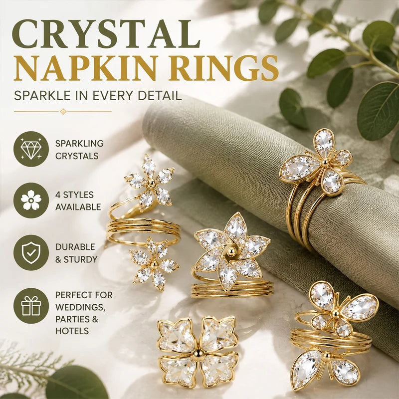 Crystal Rhinestone Napkin Rings – Elegant Wedding Table Decor Napkin Rings Babs