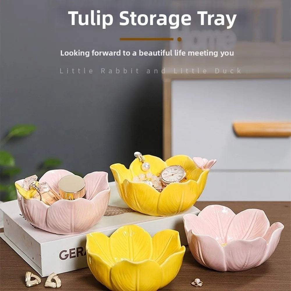 Ceramic Tulip Flower Jewelry Tray & Trinket Dish Organizer Ceramic Jewelry Tray Babs