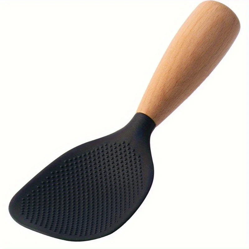 Non-Stick Silicone Rice Spoon – Wooden Handle Stand-Up Design Silicone Rice Spoon Babs