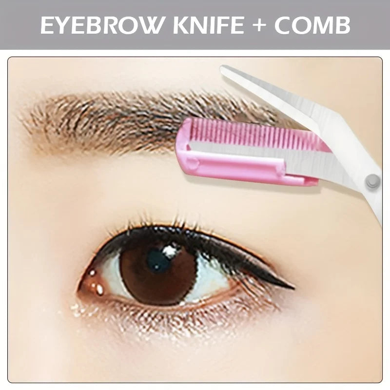 Pink Eyebrow Trimmer Scissors with Comb – Stainless Steel Eyebrow Trimmer Scissors Babs