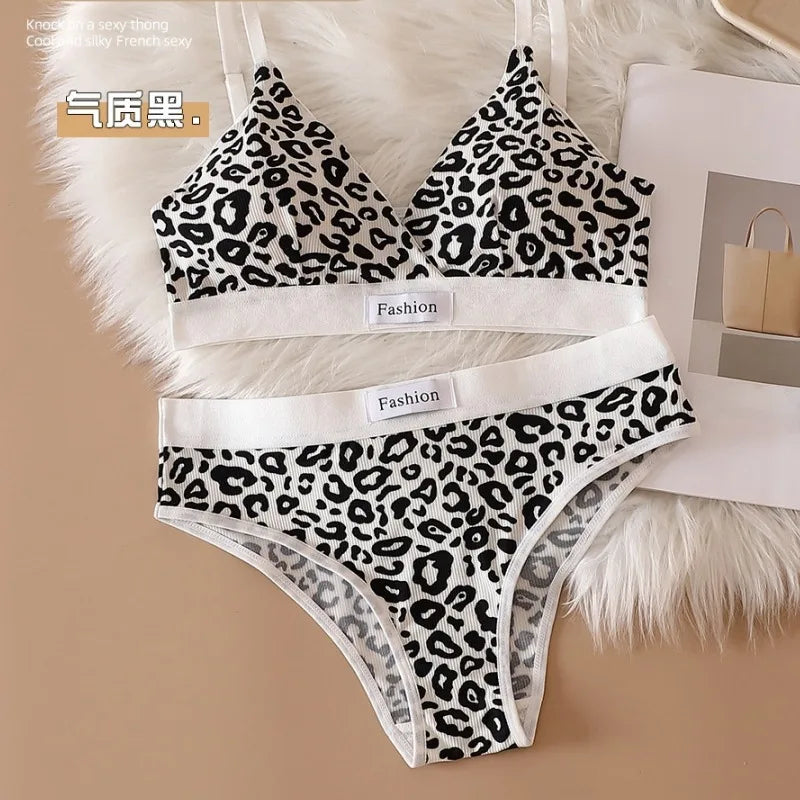 Women's Leopard Print Wire-Free Bra & Brief Set | Seamless Bra & Brief Set Babs
