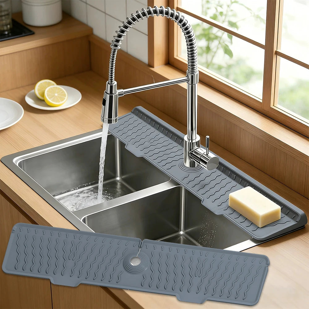 Silicone Faucet Mat Kitchen Sink Splash Guard – Extra Long Kitchen Sink Mat Babs