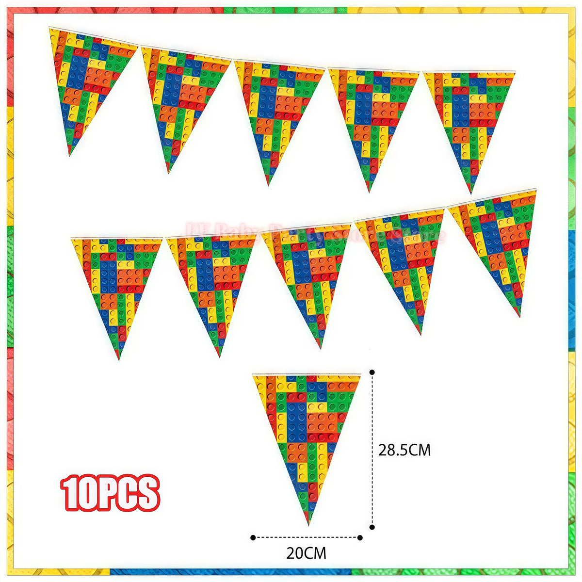 Building Blocks Birthday Party Kit – Plates, Cups, Balloons Party Tableware Kit Babs 10pcs Pennants