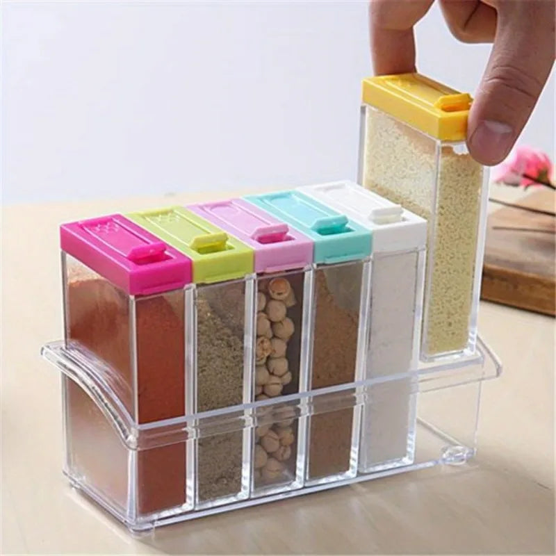 6-Grid Transparent Seasoning Box Set | Kitchen Spice Organizer Spice Jar Organizer Babs